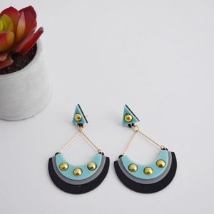 Geometric Aqua Acrylic Statement Earrings